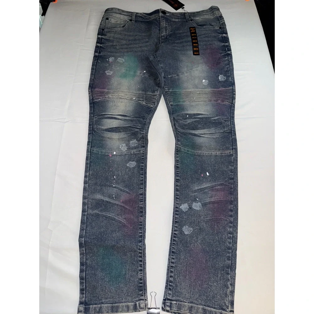 NWT Ministry of Fashion Skinny Moto Paint Splatter Jeans 38x34 MOF2800